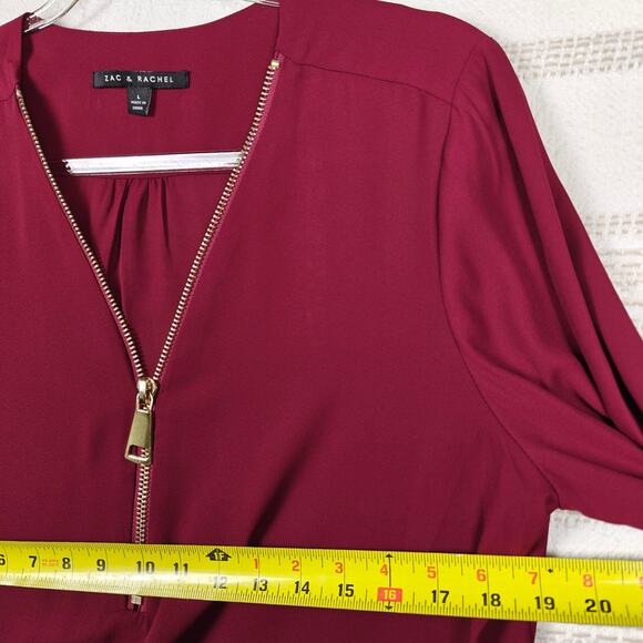 Zac & Rachel Maroon Long Sleeve Zip Front Blouse Top Size L NEW - Picture 3 of 8